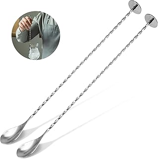 CONJURAIDE 2 Stück Barlöffel, 30cm Lange Löffel Edelstahl Probierlöffel Stampfer Spiral Desig…