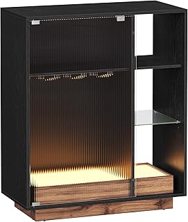 VASAGLE Weinschrank mit Beleuchtung, Sideboard mit LED, Küchenschrank für Weinflaschen, Barschr…