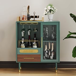 MROJISC Weinschrank Grün, Barschrank mit Weinglasregalen und 2 Schubladen, Modernes Bar Schrank …