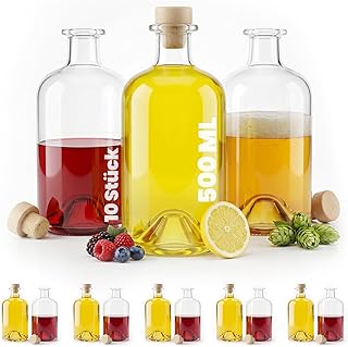 10 x 500ml Glasflaschen Apothekerflasche 0,5 Liter Leere Flaschen zum Befüllen mit Korken Glas L…