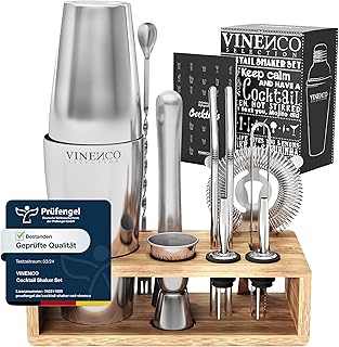 Cocktail Shaker Set Boston mit Ständer & Rezeptbuch: Premium Edelstahl Bar Cocktailset Cocktails…