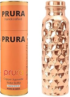 Wasserflasche aus Kupfer mit Diamantschliff, auslaufsicher, ayurvedisches Trinkgefäß, Kupfergef…