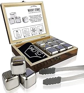 FLOW Barware Whisky-Steine, Geschenk-Set mit Eiszange und Aufbewahrungstasche, Wiederverwendbare …