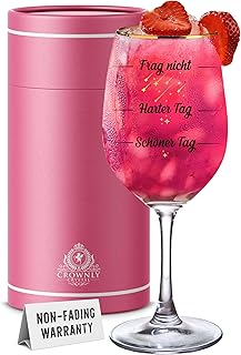 CROWNLY CRYSTAL® Lustiges Weinglas mit Spruch Frag Nicht, Harter Tag, Schöner Tag! Personalisie…