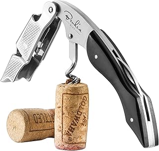 Kellnermesser mit Griff in schwarz inkl. Wein-Ratgeber Ebook – Profi Korkenzieher aus Edelstahl i…