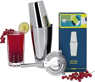 Boston Shaker Tin in Tin, Profi Cocktail Shaker Edelstahl mit Hawthorne Strainer, Hochwertiges Bo…