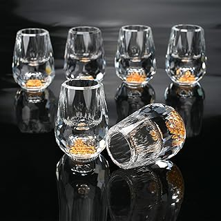 Crystal Shot Glass 6er Set, 15ml bleifreies Glas mit schwerem Boden, dekoriert mit 24K Blattgold …