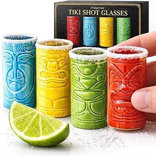 mikamax Tiki Schnapsgläser 4er Set 60 ml – Bunte Keramik mit Tiki Motiven – Spülmaschinenfest -…