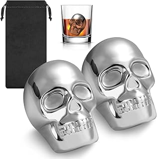 Schädel Kopf Edelstahl Eiswürfel, Whisky Steine Edelstahl, 2er-Set mit Geschenktüte, Schädel …