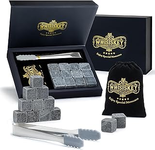 WHISISKEY Whisky Steine Set – 12 Whiskey Steine & Zange – Geschenke für Männer – Männergeschen…