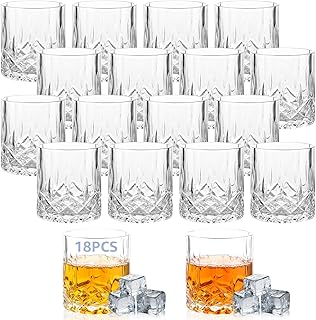 18 Stück Whisky Gläser, Whiskey Gläser 200ml, Kristallgläser mit Relieff, Tumbler Glas, Wiske…