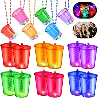 12 Stück LED Schnapsglas mit Kette, Schnapsgläser Zum Umhängen LED, Bunte Leuchtende Partybech…