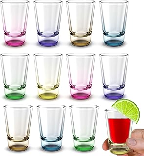 volila 12 Bunt Schnapsgläser – 2,5cl Shotgläser mit Standfest Schwerem Boden für Wodka Gläser…
