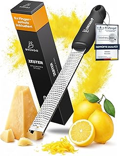Brendo Premium Zester Reibe I Käsereibe Schwarz I Edelstahlklinge I Knoblauchreibe, Muskatnuss R…