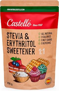 Castello Stevia & Erythrit Mischung 850 g – Zuckerersatz 1:1 | 1g = 1g Zucker, 100% Natürlich …