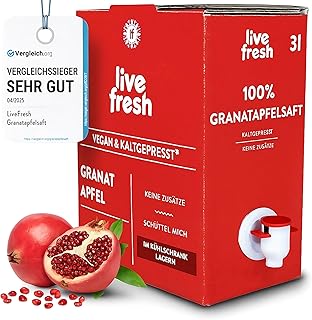 LiveFresh Granatapfelsaft Kaltgepresst¹ – 3 Liter – 100% Granatapfel Direktsaft ohne Zusätze …