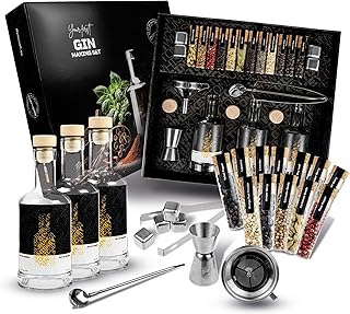 Gin-Baukasten für Anfänger mit 12 Botanicals & Zubehör – Gin selber Machen DIY-Set | 3 Glasfla…