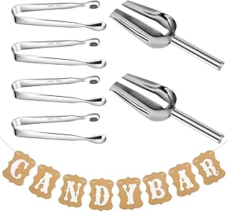 Candy Bar Zubehör mit 4 Zuckerzangen,2 Eisschaufeln,Girlande | Edelstahl Für Hochzeit Geburtsta…