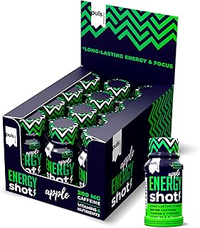 PULS Nutrition Energie Shot Apfel 60 ml 12er Pack. Energie Booster mit 200 mg Koffein, zuckerfrei…