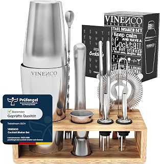 Cocktail Shaker Set Boston mit Ständer & Rezeptbuch: Premium Edelstahl Bar Cocktailset Cocktails…