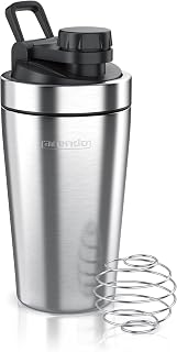 Arendo – Eiweiß Shaker Edelstahl 500ml, Protein Shaker mit Mixkugel, BPA frei, Mixbecher, Metall…