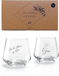 Gin Tonic Gläser – 2er Geschenkset mit typischen Gin Sprüchen | 2 x 400 ml | Gin Gläser Set | …