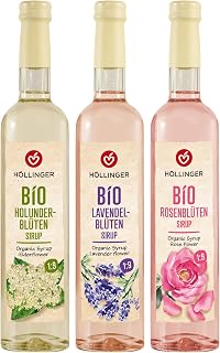 Höllinger Bio Blütensirup Set, Lavendelblüte, Rosenblüte, Holunderblüte, Vegan, 3 x 500ml, G…
