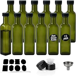 WERTIOO 12er Set Ölflasche 250ml aus Dunkelgrünem Glas, Olivenöl Flasche & Essigflasche mit Sc…