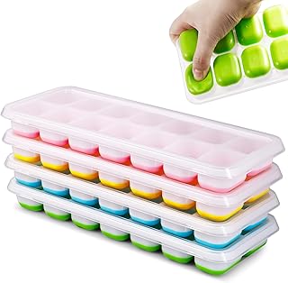 Eiswürfelform Silikon, 4er Pack Eiswürfelbehälter Mit Deckel, Quadratische Eiswürfelschalen, …