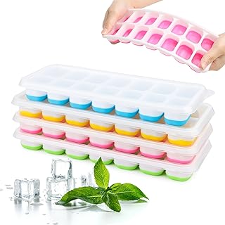 Eiswürfelform Silikon, 4er Pack Silikon Eiswürfelform Mit Decke, Eiswürfelbehälter Mit Deckel…