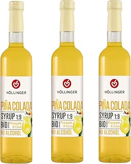 HÖLLINGER Piña Colada Sirup Bio, Alkoholfrei, Ananas & Kokos, 1:9 Konzentrat, Vegan, 3x500ml