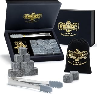 WHISISKEY Whisky Steine Set – 12 Whiskey Steine & Zange – Whisky Set | Geschenke für Männer – M…