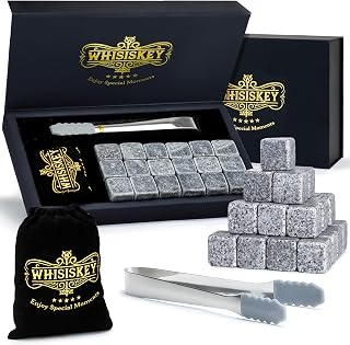 WHISISKEY Whisky Steine Set – 18 Whiskey Steine & Zange – Whisky Set | Geschenke für Männer – M…