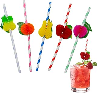 70Stück Obst 3D Cocktail Strohhalme, Bunte Papier Trinkhalme, Sommerparty Exklusive Papierstrohh…