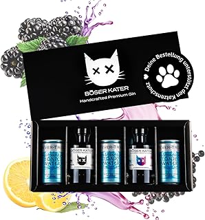 BÖSER KATER Gin Tasting-Set | Hochwertige Geschenkbox | Perfekte Geschenkidee | 2x 100ml + 3x 15…