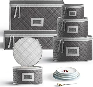 LOFERMA Aufbewahrungsbehälter 6er Set – Gestepptes Geschirr- und Gläser-Aufbewahrung mit 48 F…