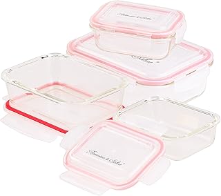 Rosenstein & Söhne Glasbehälter: 5in1 Glas XL-Frischhaltedosen-Set, 8-tlg, Clip-Deckel, -40 bis…