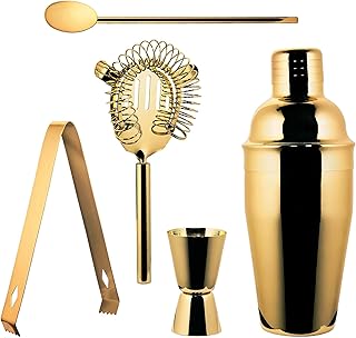 BUTLERS Manhattan Lounge 5 teiliges Cocktailshaker-Set in Gold – Edelstahl Cocktailbar Zubehör -…