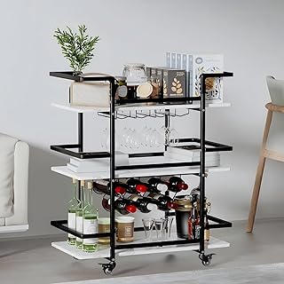 DAWNYIELD 3-Tier Bar Servierwagen, Mobiler Weinwagen auf Rädern mit Weinregal und Glashalterung,…