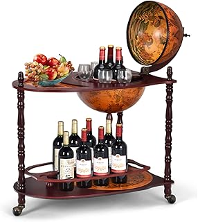 RELAX4LIFE Globusbar auf Rollen, Barwagen mit Weltkugel, Bartisch Massivholz, Servierwagen mit We…