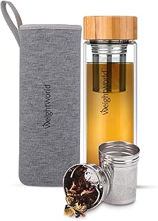 Teeflasche mit Sieb to Go – Trinkflasche 500ml aus Borosilikatglas – BPA-frei & Bleifrei – Thermo…