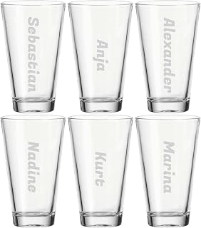 Trinkglas mit Gravur, Name vertikal, 300 ml, 6 Stück | Personalisierte Softdrinkgläser für Geb…