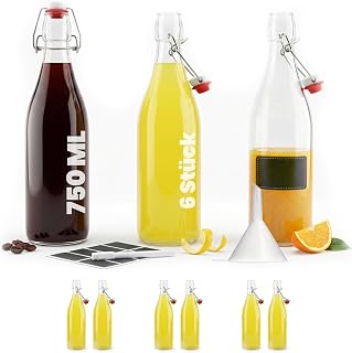 6x 0,75L Bügelflasche Bügelverschluss Glasflasche weiß für Öl, Essig, Wein, Schnaps spülmas…