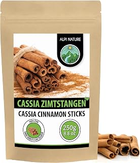 Alpi Nature Zimtstangen 250g, Zimtstangen ganz 60mm | ca. 75-77 Stangen pro Beutel, Cassia Zimt, …