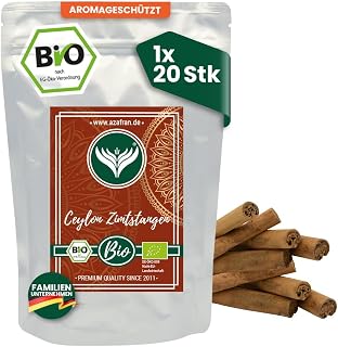 Azafran BIO Ceylon Zimt Zimtstangen 20 Stk | Mild-süßlich für Desserts und Tee