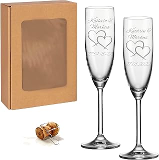 laser-diele 2 Leonardo Sektgläser mit Gravur – Geschenk zur Hochzeit – Graviert mit Namen und Da…