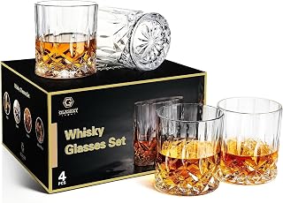 GLASKEY Whisky Gläser 4er Set,320ml Bleifreie Kristallwassergläser,Cocktail Rum Wodka Scotch Gi…