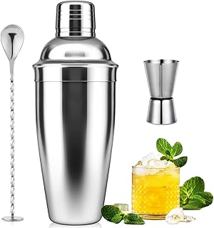 Cocktail-Shaker-Set, 750 ml, Getränkemixer mit integriertem Sieb, Messbecher und Rührlöffel zu…