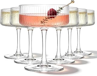 Martini-Gläser, 6 Stück, 260 ml, geriffelt, Vintage-Martini-Gläser, klassische Cocktail-Gläse…