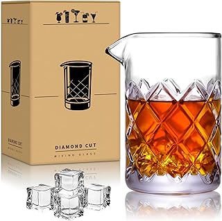 Cocktail Mixing Glass, 24 OZ Crystal Diamond Cut Stirring Glass, Thick Weighted Bottom, Lead-Free…